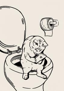 Illustration Cat on Toilet in black, Tara Royle