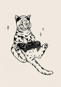 Illustration Gaming Cat in black, Tara Royle