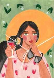 Illustration Abstract Modern Bohemian Woman with Cocktail, Caroline Bonne Muller