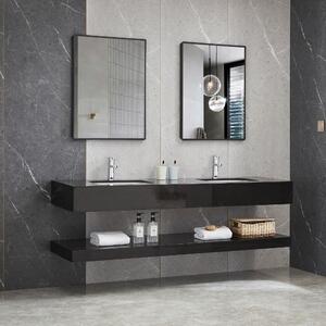 Badrumspaket | Tvättställ i marmor med dubbla handfat hylla i marmor, med två speglar-150cm
