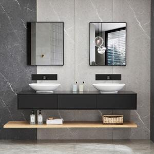 Badrumspaket | Tvättställskåp med bänkskiva i marmor med två stora handfat, hylla, med speglar-180 cm