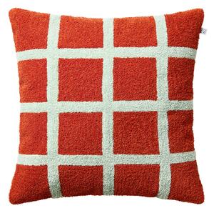 Chhatwal & Jonsson - Check Cushion Cover 50x50 cm - Linen/Bouclé Apricot Orange/Aqua - Prydnadskuddar och kuddfodral - Stig Jonsson