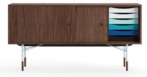 House of Finn Juhl - Sideboard With Tray Unit, Walnut Veneer, Light Blue Steel, Cold - Skänkar och sideboards - Finn Juhl - Träfärgad - Metall/Trä