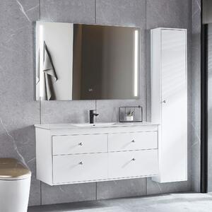 Badrumspaket - Kommod med handfat, högskåp och LED-spegel - Vit