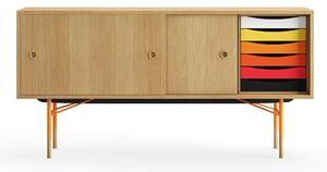 House of Finn Juhl - Sideboard With Tray Unit, Dark oiled oak Veneer, Orange Steel, Warm - Skänkar och sideboards - Finn Juhl - Träfärgad - Metall/Trä