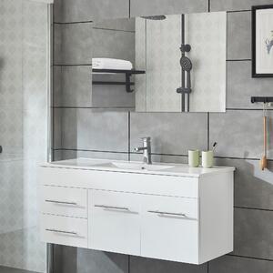 Tvättställskåp 120cm | Med handfat & spegel | Högblank vit