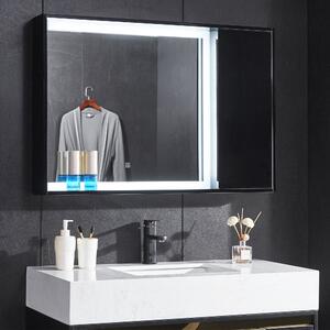 Spegel 100x68cm med inbyggd LED-belysning och sidoskåp | Svart ram