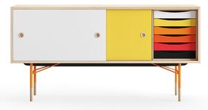 House of Finn Juhl - Sideboard With Tray Unit, Oak, White/Yellow, Orange Steel, Warm - Skänkar och sideboards - Finn Juhl - Flerfärgad - Metall/Trä