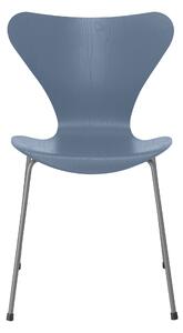 Fritz Hansen - Sjuan 3107 stol färgad askfanér stålstativ silver grå dusk blue - Matstolar - Arne Jacobsen - Blå - Metall/Trä