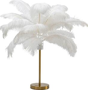 KARE DESIGN Feather Palm bordslampa - vit strutsfjäder och mässingsstål