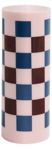 HAY - Column Candle Large Light Pink, Bordeaux And Dark Blue Check - Ljus - Flerfärgad