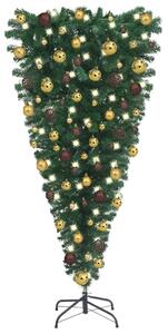 Uppochnedvänd plastgran med LED och julgranskulor 150 cm
