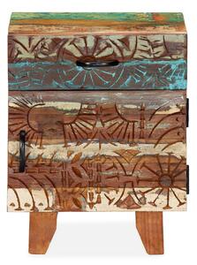 Handsnidat sängbord 40x30x50 cm massivt återvunnet trä - Flerfärgad