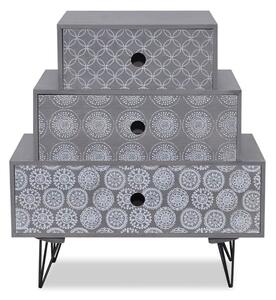 Sängbord med 3 lådor grå och brun - Grå