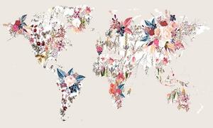 Poster Worldmap flowers light