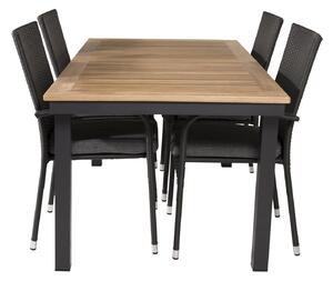 VENTURE DESIGN Trädgårdsset, med Panama Bord, med Utdragsfunktion och 4 Anna Stolar - Naturlig Teak / Svart Alu