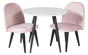 VENTURE DESIGN Plaza Barnbord och 2 Barnstolar - Vit MDF / Svart Metall och Rosa Sammet / Svart Metall