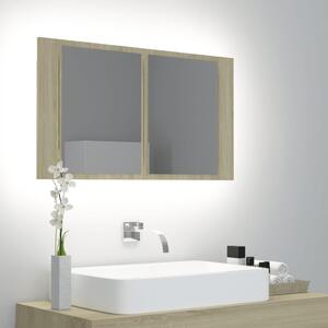 Spegelskåp med LED sonoma-ek 80x12x45 cm