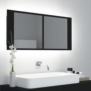 Spegelskåp med LED svart 100x12x45 cm