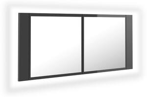 Spegelskåp med LED grå högglans 100x12x45 cm