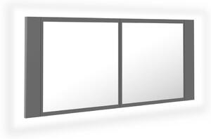 Spegelskåp med LED grå 100x12x45 cm