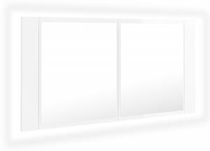Spegelskåp för badrum LED vit högglans 90x12x45 cm