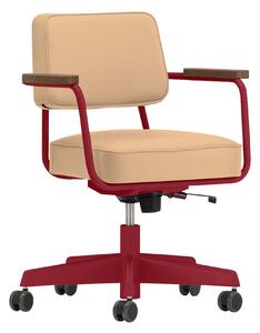 Vitra - Fauteuil Direction Pivotant, Walnut, Base Japanese Red, Leather Premium Cat. L40 Col. 63 Cashew - Kontorsstolar - Jean Prouvé - Beige