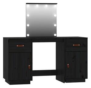 BeBasic Sminkbord med spegel LED svart massiv furu -