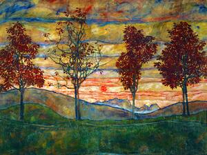 Bildreproduktion Four Trees (Vintage Landscape) - Egon Schiele, (40 x 30 cm)