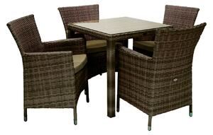 Möbelset WICKER bord och 4 stolar 73x73xH71 brun -