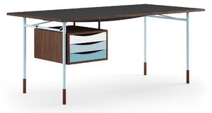 House of Finn Juhl - Nyhavn Desk, 170 cm, with Tray Unit, Walnut, Light Blue Steel, Cold - Skrivbord - Finn Juhl - Träfärgad,Svart,Blå - Metall/Trä