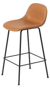 Muuto - Fiber Bar Stool W. Backrest Tube Base 65 cm Refine Leather Cognac/Black - Barstolar - Iskos-Berlin - Brun - Metall/Syntetiskt