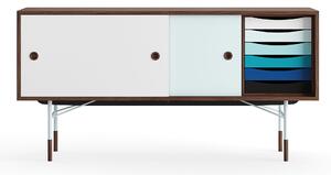 House of Finn Juhl - Sideboard With Tray Unit, Walnut, White/Light Blue, Light Blue Steel, Cold - Skänkar och sideboards - Finn Juhl - Flerfärgad - Metall/Trä