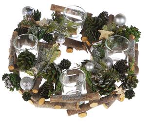 Ljushållare Grön Trä Syntetmaterial Kottar Kvistar för 4 ljus Juldekor Traditionell design Beliani