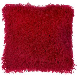 Uppsättning av 2 Prydnadskuddar Röd Polyester Tyg Shaggy Fuskpäls 45 x 45 cm Beliani