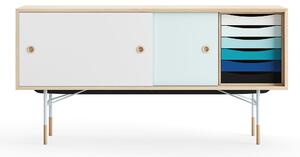 House of Finn Juhl - Sideboard With Tray Unit, Oak, White/Light Blue, Light Blue Steel, Cold - Skänkar och sideboards - Finn Juhl - Flerfärgad - Metall/Trä