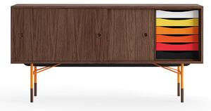 House of Finn Juhl - Sideboard With Tray Unit, Walnut Veneer, Orange Steel, Warm - Skänkar och sideboards - Finn Juhl - Träfärgad - Metall/Trä