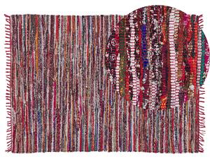 Matta Flerfärgad Bomull Polyester 140 x 200 cm Randig med Fransar Rektangulär Handgjord Boho Eklektisk Beliani
