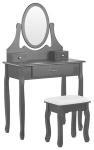 Sminkbord med 3 lådor med oval spegel och pall svart ASTRE Beliani