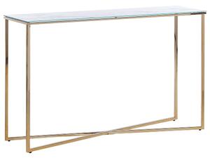 Konsolbord med glasskiva marmoreffekt vit / guld ROYSE Beliani