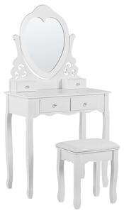 Sminkbord med 4 lådor med hjärtformad spegel och pall vit DIVA Beliani