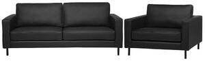 Soffgrupp 2-sits soffa + fåtölj läder svart SAVALEN Beliani