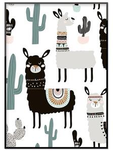 Poster - Lama & kaktus, 21 x 30 cm
