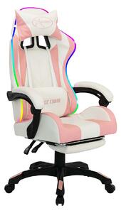 Gamingstol med RGB LED-lampor rosa och vit konstläder - Flerfärgad