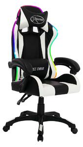 Gamingstol med RGB LED-lampor vit och svart konstläder - Flerfärgad