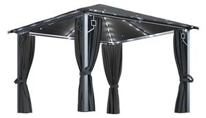 Paviljong med gardin & ljusslinga LED 3x3 cm antracit alumin - Grå