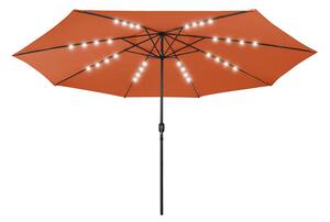 Parasoll med LED-lampor och metallstång 400 cm terrakotta - Brun