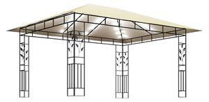 Paviljong med myggnät och ljusslinga LED 4x3x2,73 m gräddvit - Vit