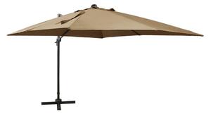 Frihängande parasoll med stång och LED taupe 300 cm - Brun
