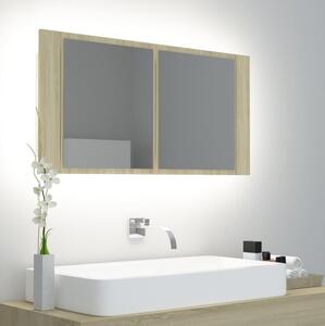 Spegelskåp med LED sonoma-ek 90x12x45 cm - Brun